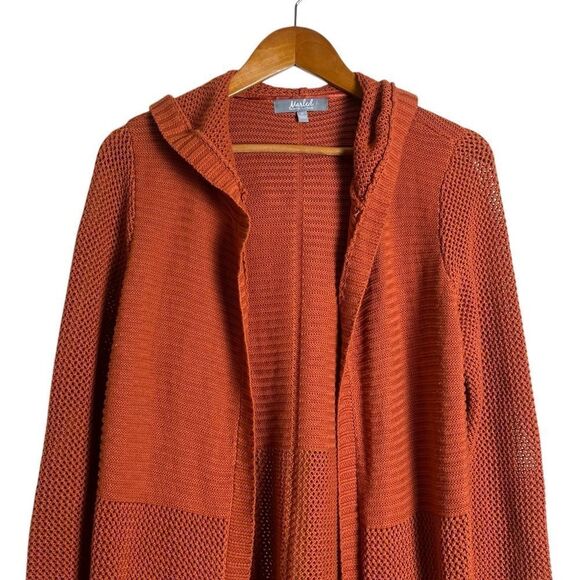 Marled cotton blend hooded cardigan. Size medium - Picture 2 of 9